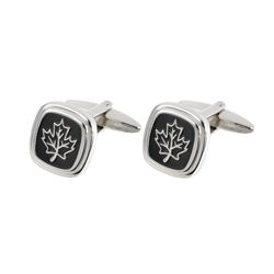Black and Silver Maple Leaf Cufflinks - SC126 Black and Silver Maple Leaf Cufflinks - SC126